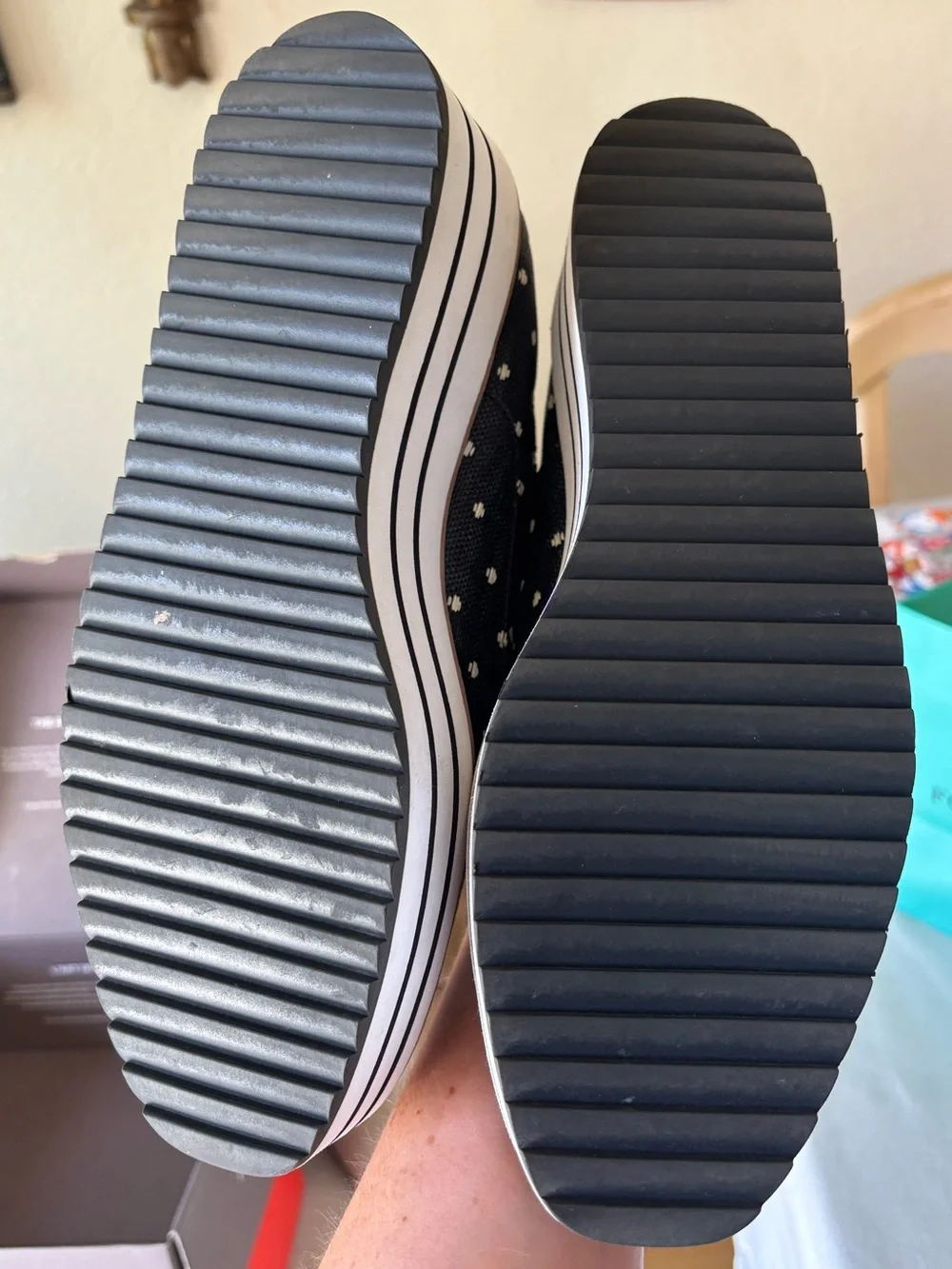 Zara Women’s Canvas Black & White Polkadot Striped Platform Lace up Shoes